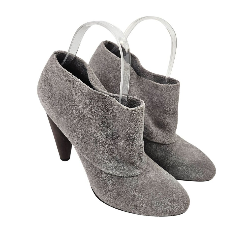 Cole Haan Gray Suede Ankle Booties Womens 7B Slip On Boots Cone Heel Dressy